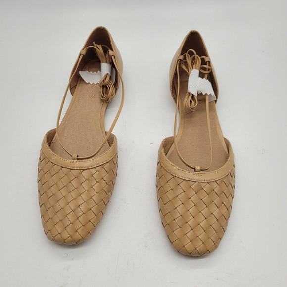 New Madewell The Celina Lace-Up Flat in Woven Leather Ballet Flats Size 9 tan - Picture 2 of 9